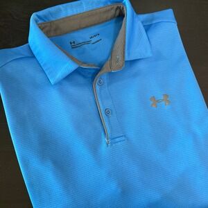 Under Armour Mens HeatGear Polo Shirt Blue Loose Fit Short Sleeve Large L